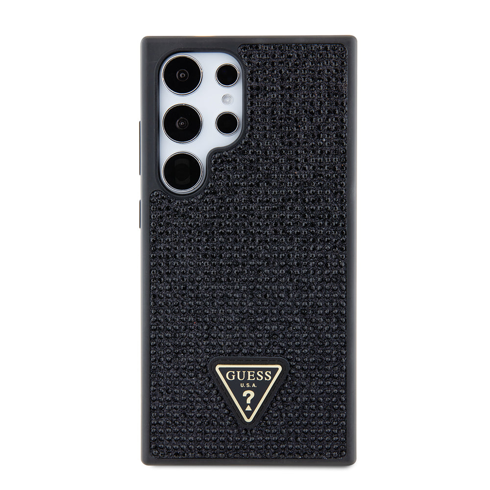 Galaxy S24 Ultra Kılıf Guess Taşlı Üçgen Logolu Kapak Siyah