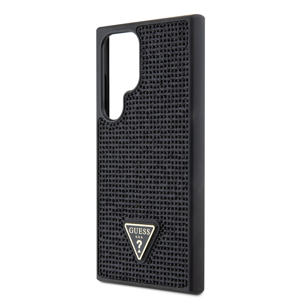Galaxy S24 Ultra Kılıf Guess Taşlı Üçgen Logolu Kapak Siyah