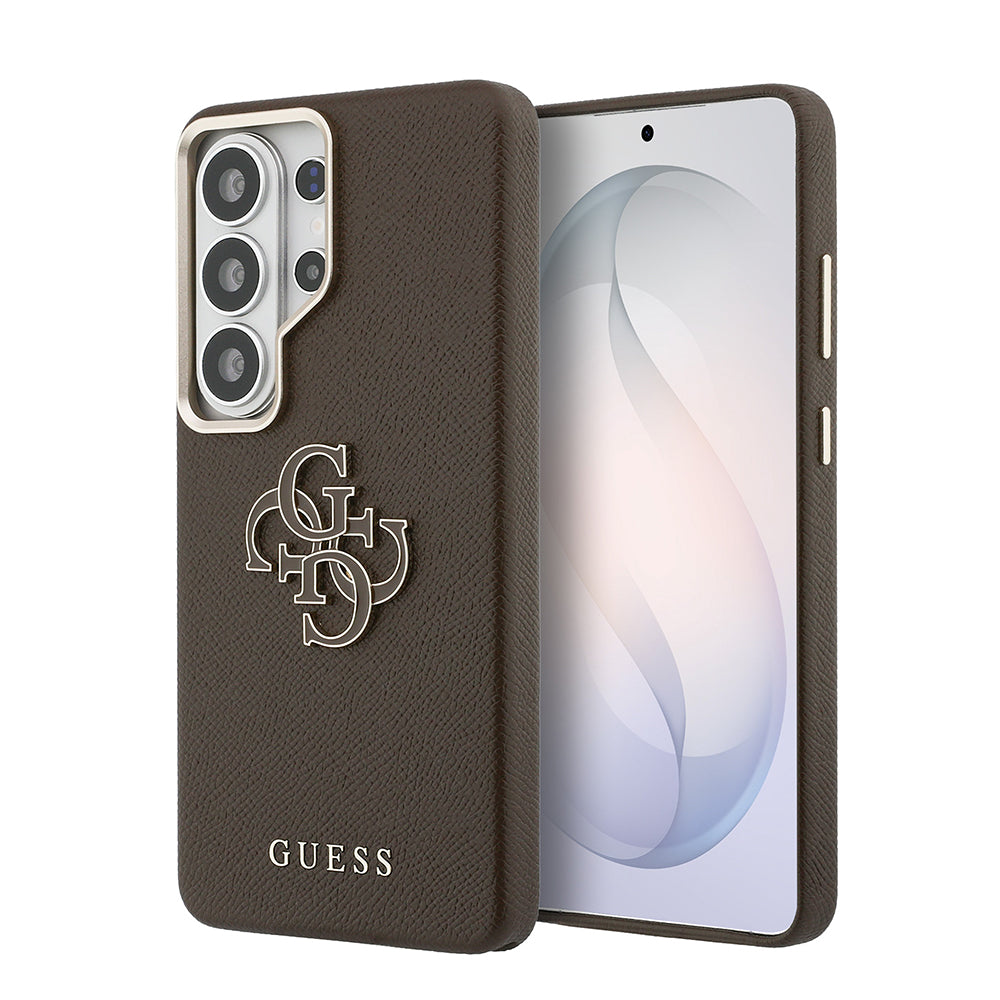 Galaxy S26 Ultra Kılıf Guess Grained Yazı ve 4G Büyük Metal Logolu Kapak Kahverengi