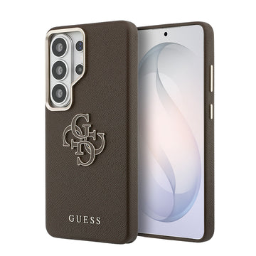 Galaxy S26 Ultra Kılıf Guess Grained Yazı ve 4G Büyük Metal Logolu Kapak Kahverengi
