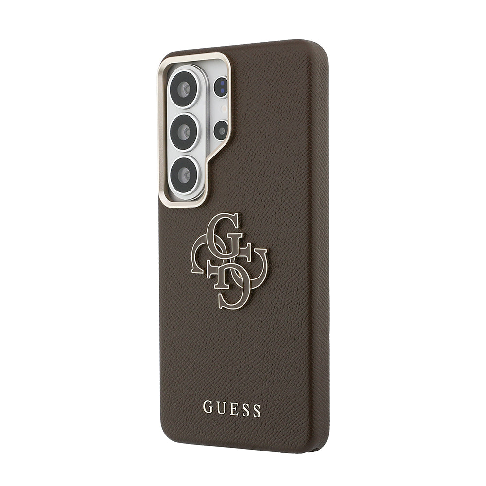 Galaxy S26 Ultra Kılıf Guess Grained Yazı ve 4G Büyük Metal Logolu Kapak Kahverengi