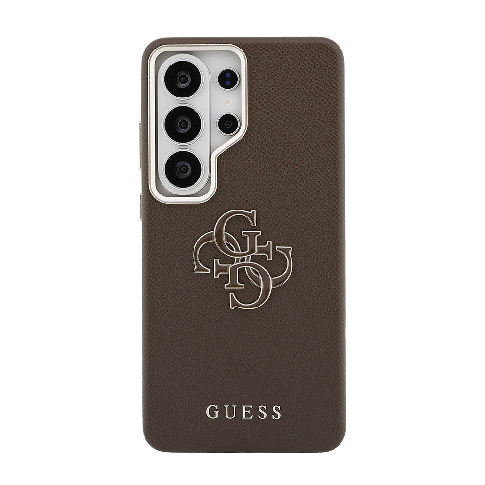 Galaxy S26 Ultra Kılıf Guess Grained Yazı ve 4G Büyük Metal Logolu Kapak Kahverengi