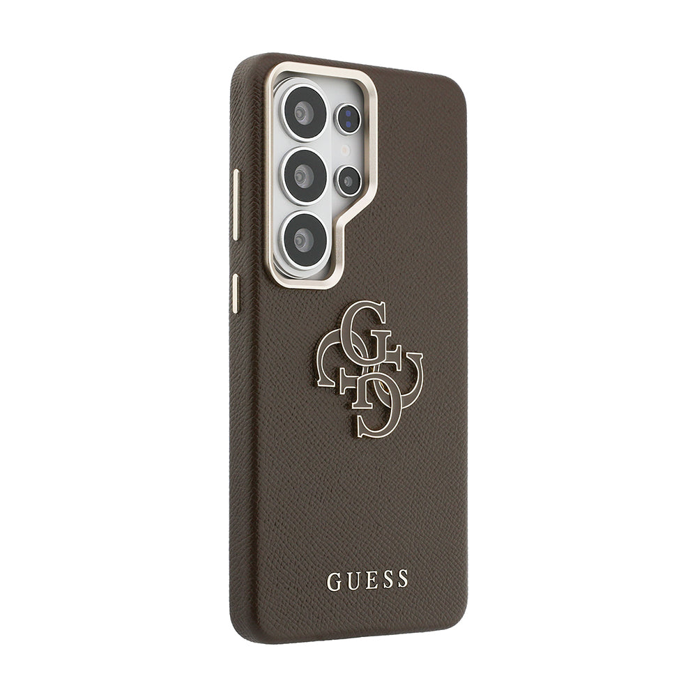 Galaxy S26 Ultra Kılıf Guess Grained Yazı ve 4G Büyük Metal Logolu Kapak Kahverengi