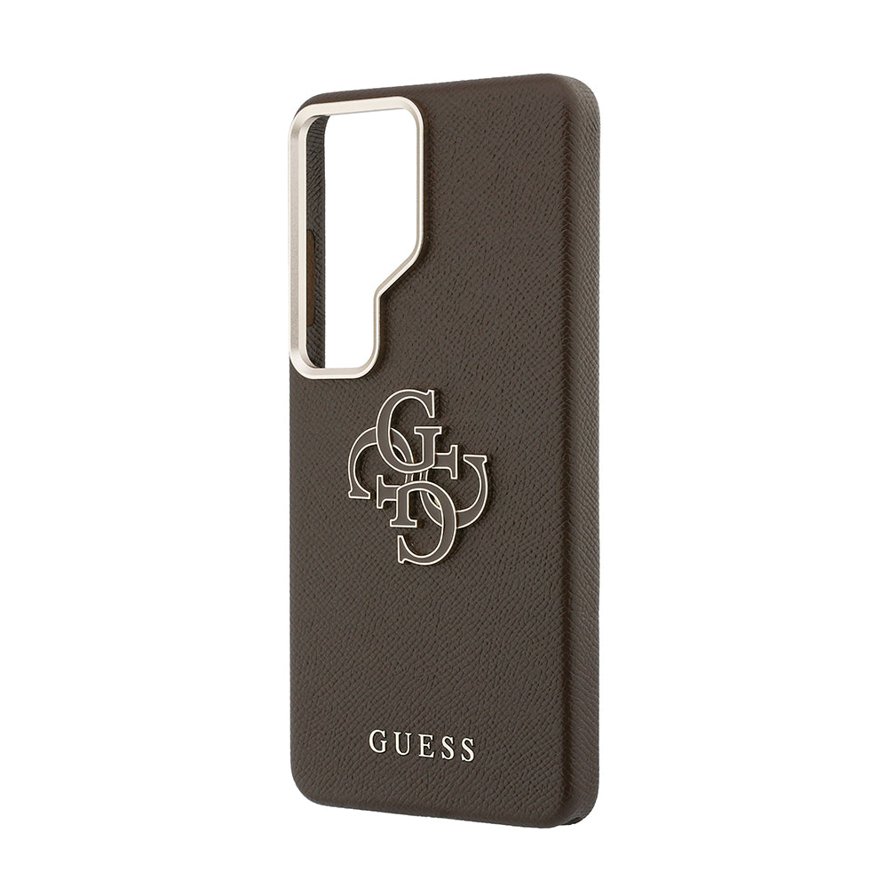 Galaxy S26 Ultra Kılıf Guess Grained Yazı ve 4G Büyük Metal Logolu Kapak Kahverengi