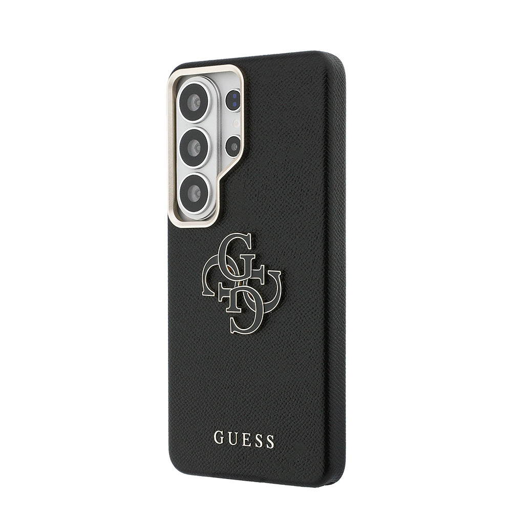 Galaxy S26 Ultra Kılıf Guess Grained Yazı ve 4G Büyük Metal Logolu Kapak Siyah