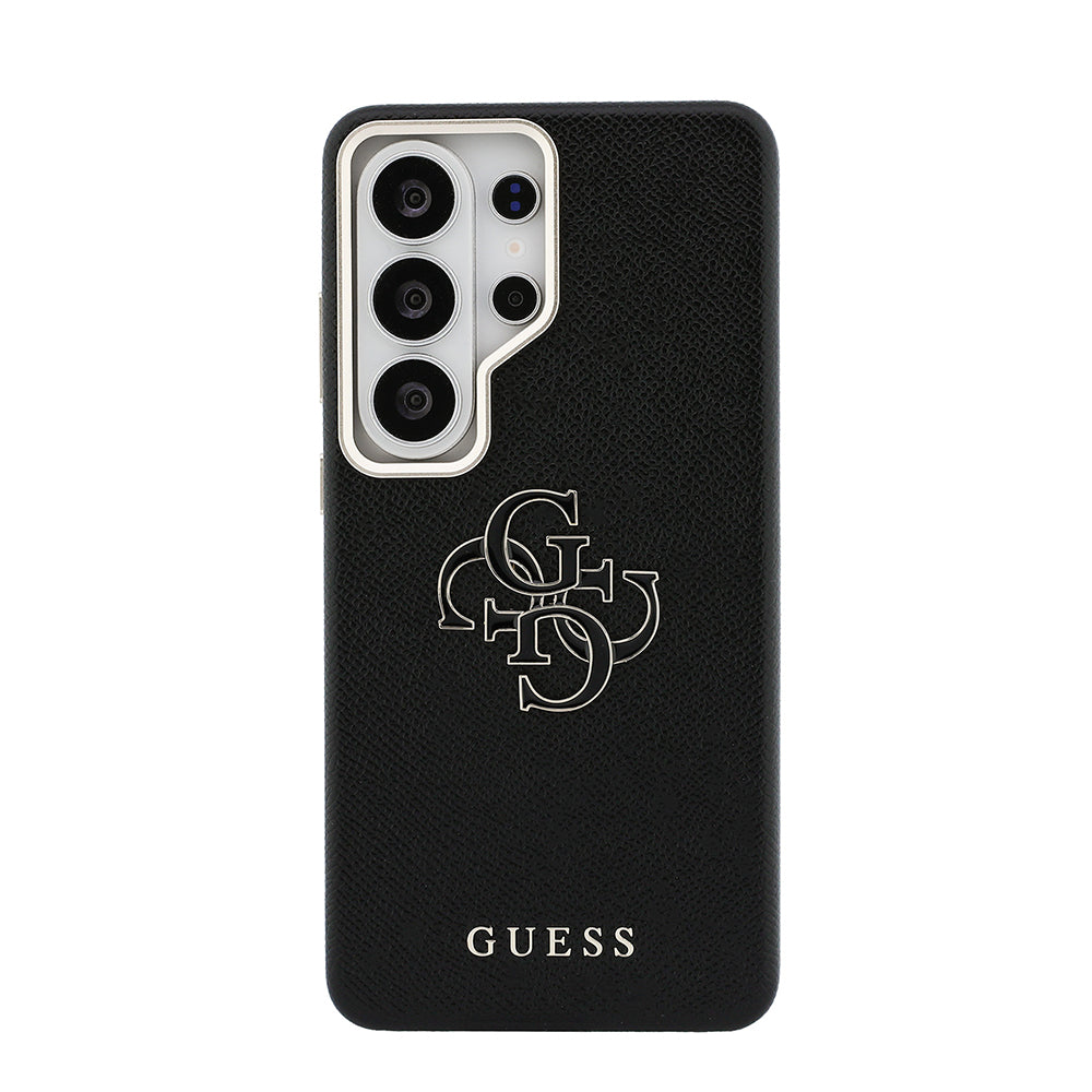 Galaxy S26 Ultra Kılıf Guess Grained Yazı ve 4G Büyük Metal Logolu Kapak Siyah
