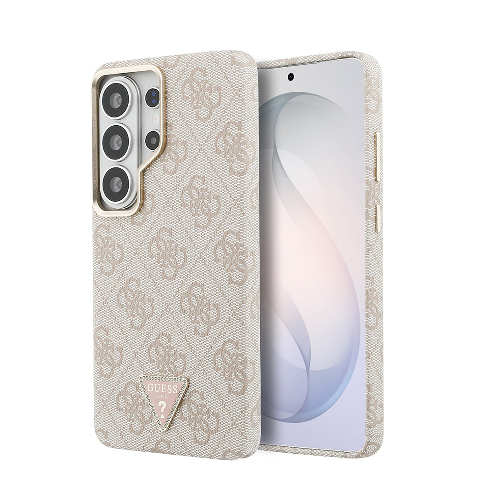 Galaxy S26 Ultra Kılıf Guess M-safe Şarj Uyumlu Taşlı Üçgen Logolu Kapak Pembe