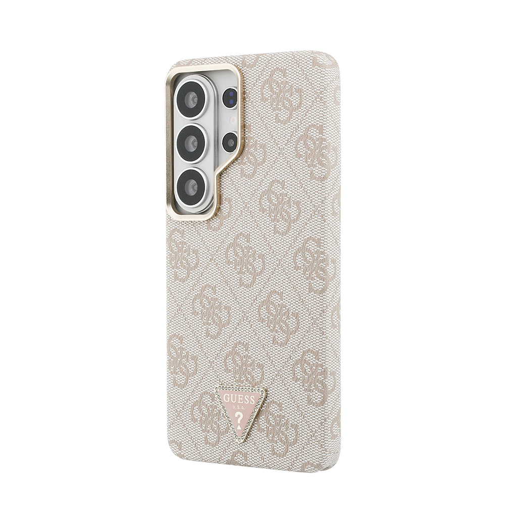 Galaxy S26 Ultra Kılıf Guess M-safe Şarj Uyumlu Taşlı Üçgen Logolu Kapak Pembe