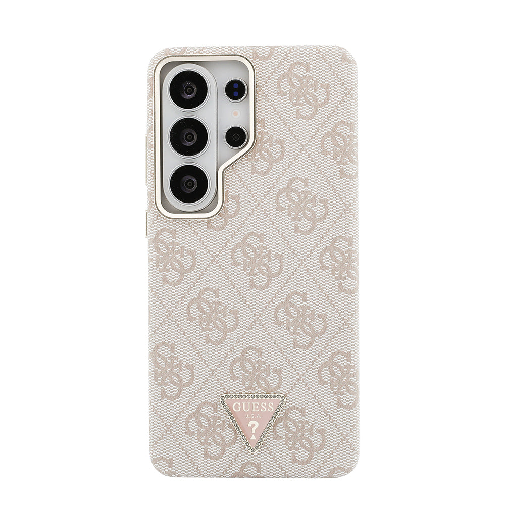 Galaxy S26 Ultra Kılıf Guess M-safe Şarj Uyumlu Taşlı Üçgen Logolu Kapak Pembe