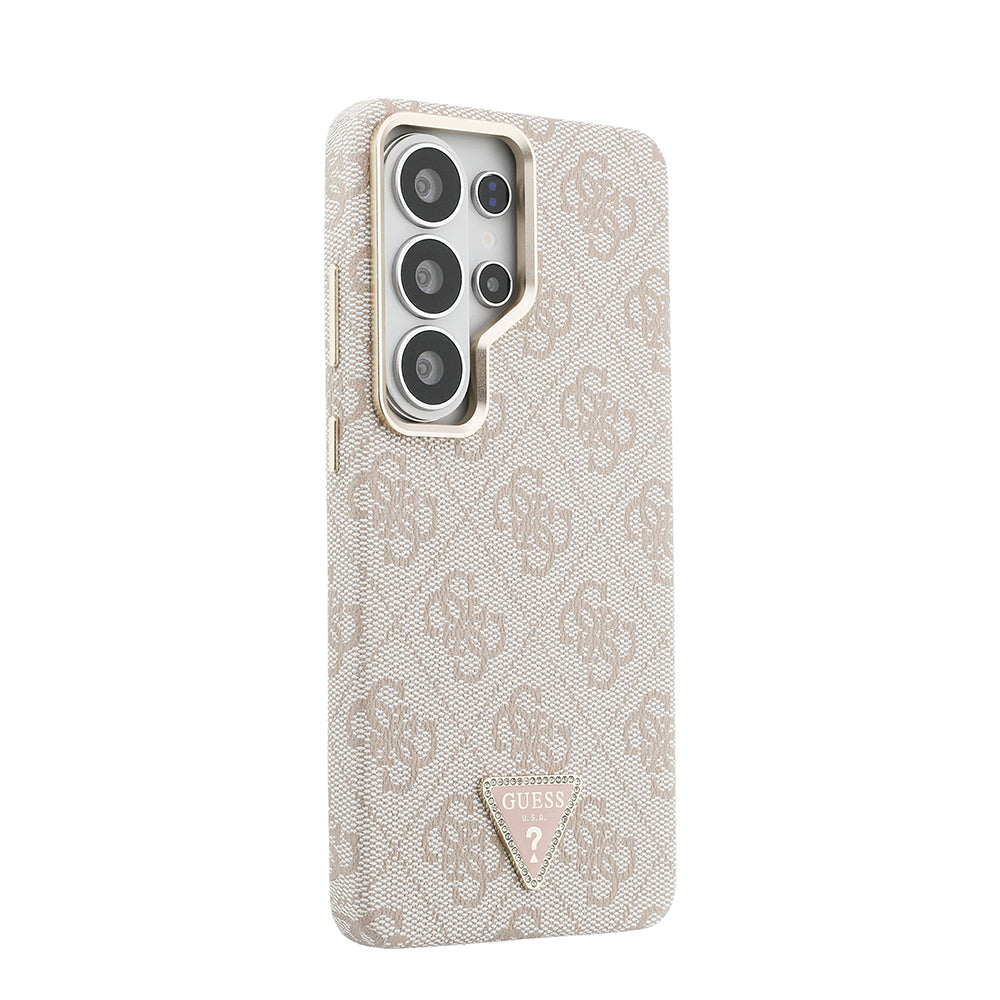 Galaxy S26 Ultra Kılıf Guess M-safe Şarj Uyumlu Taşlı Üçgen Logolu Kapak Pembe