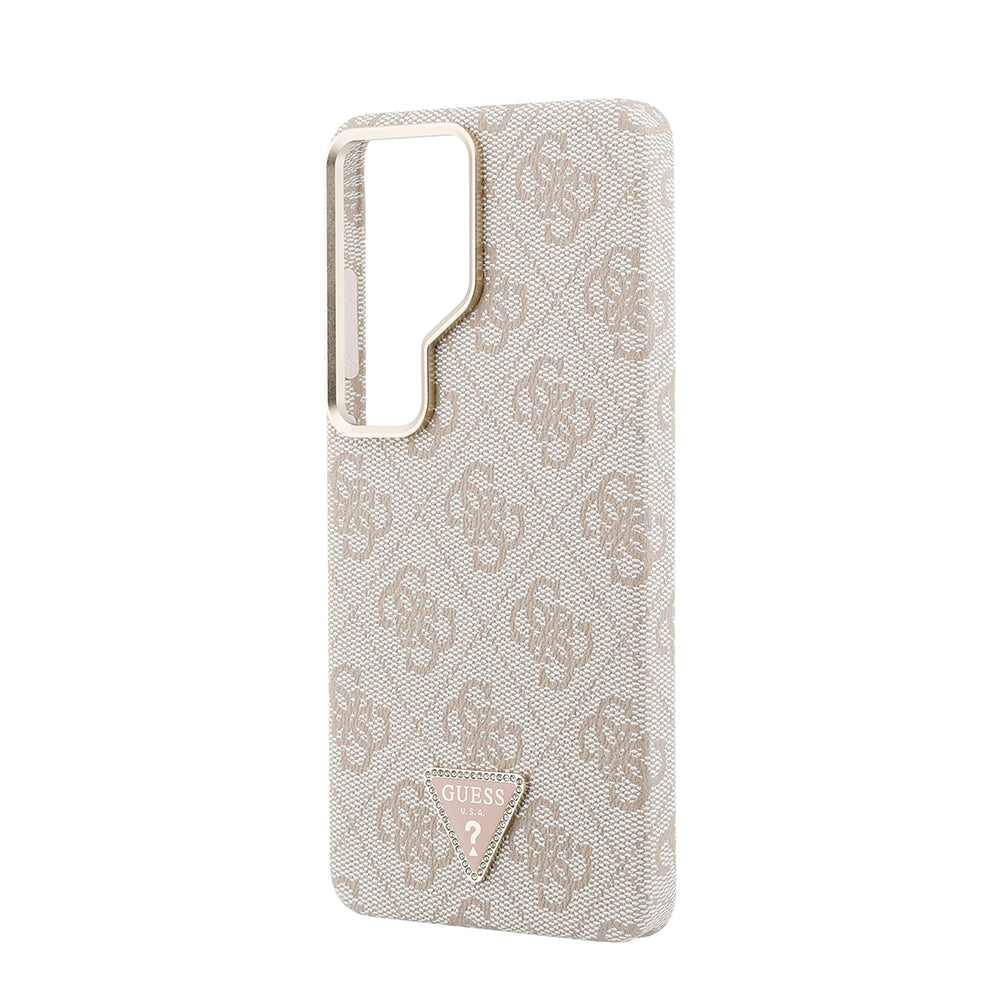 Galaxy S26 Ultra Kılıf Guess M-safe Şarj Uyumlu Taşlı Üçgen Logolu Kapak Pembe