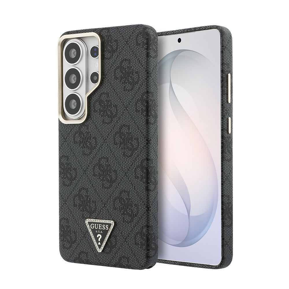 Galaxy S26 Ultra Kılıf Guess M-safe Şarj Uyumlu Taşlı Üçgen Logolu Kapak Siyah