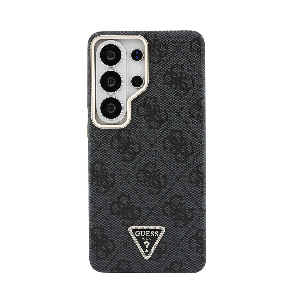 Galaxy S26 Ultra Kılıf Guess M-safe Şarj Uyumlu Taşlı Üçgen Logolu Kapak Siyah