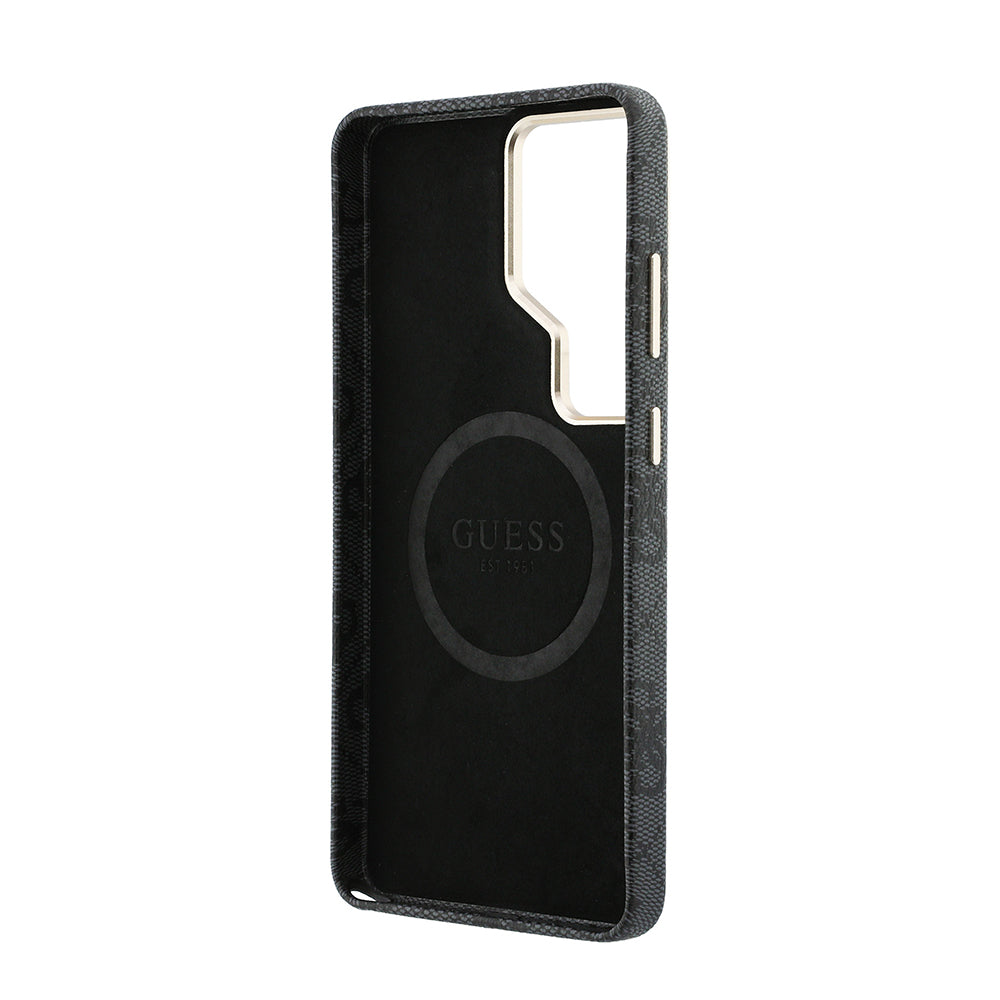 Galaxy S26 Ultra Kılıf Guess M-safe Şarj Uyumlu Taşlı Üçgen Logolu Kapak Siyah