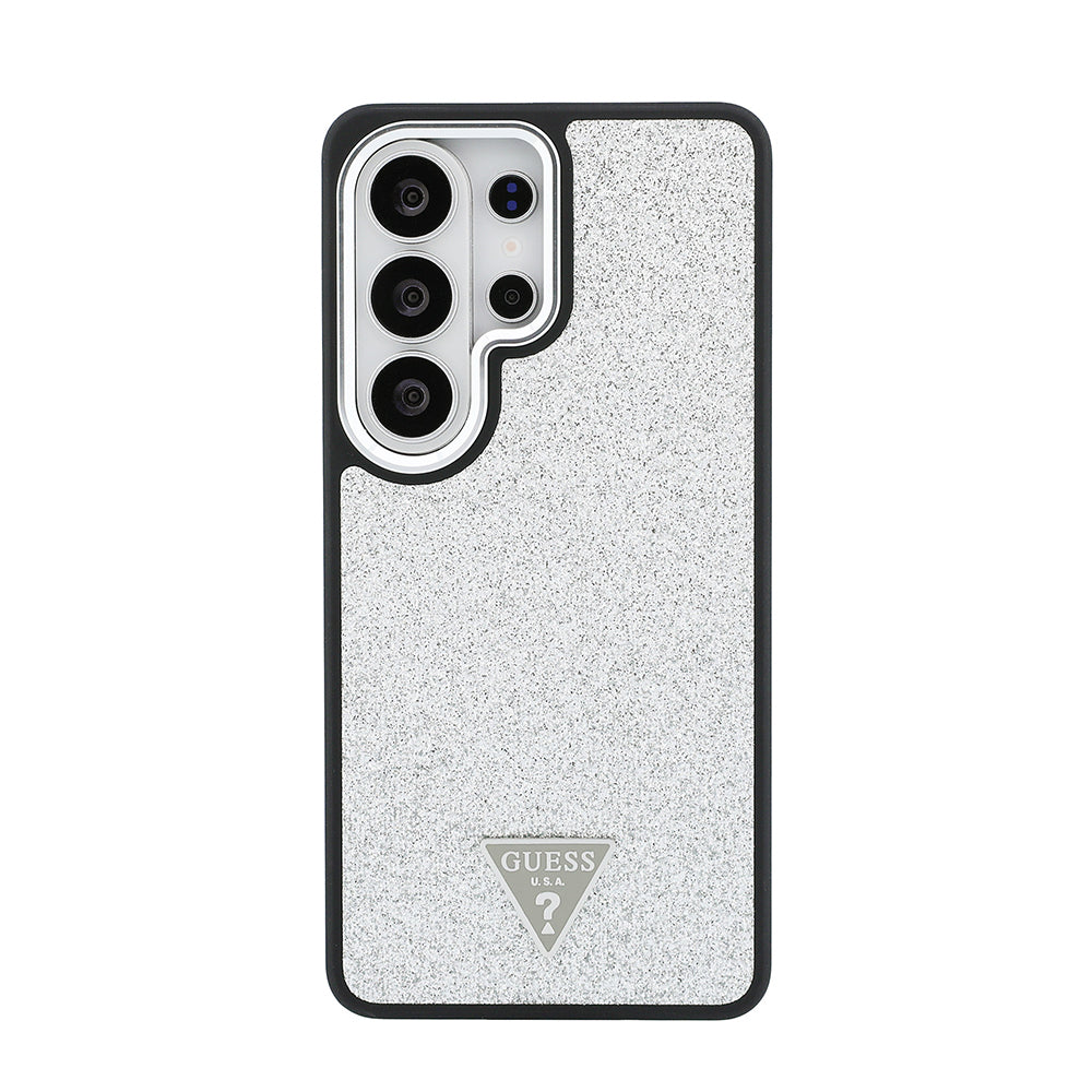 Galaxy S26 Ultra Kılıf Guess M-safe Şarj Uyumlu Üçgen Logolu Glitter Kapak Gümüş