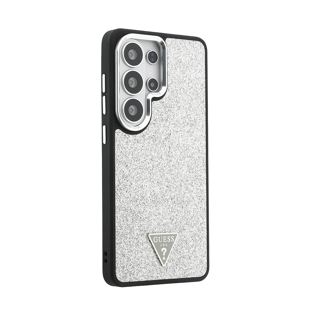 Galaxy S26 Ultra Kılıf Guess M-safe Şarj Uyumlu Üçgen Logolu Glitter Kapak Gümüş