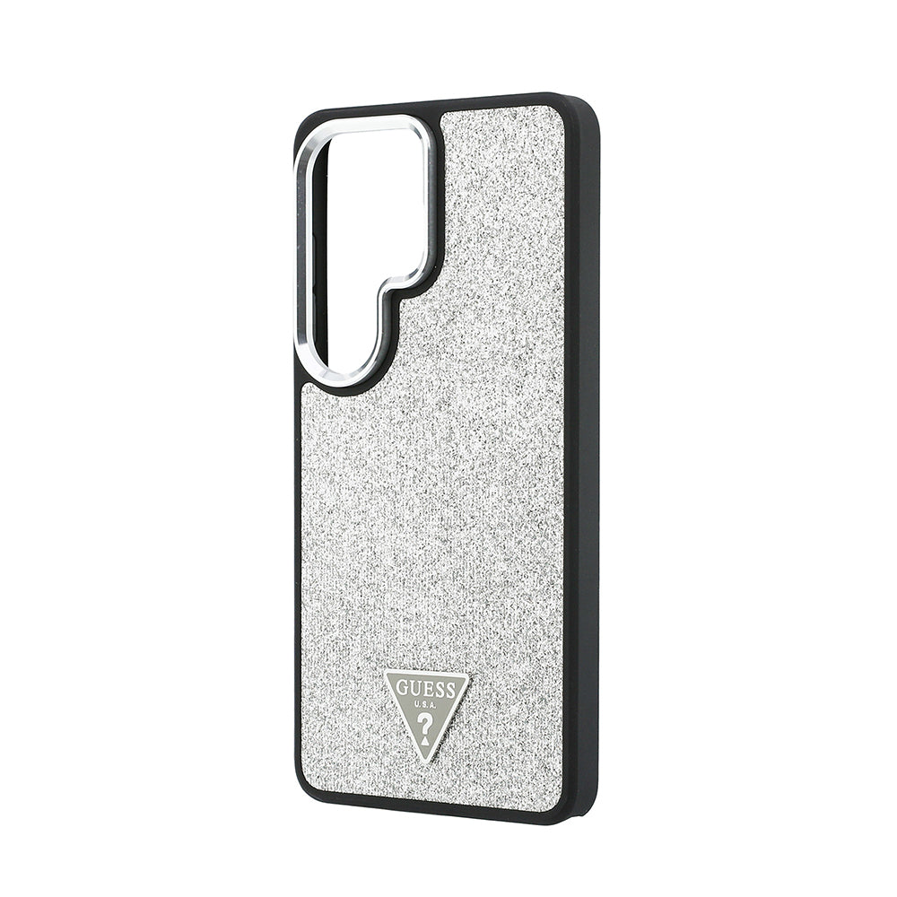 Galaxy S26 Ultra Kılıf Guess M-safe Şarj Uyumlu Üçgen Logolu Glitter Kapak Gümüş