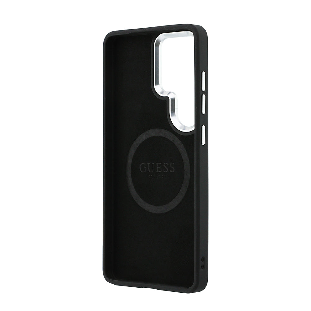 Galaxy S26 Ultra Kılıf Guess M-safe Şarj Uyumlu Üçgen Logolu Glitter Kapak Gümüş