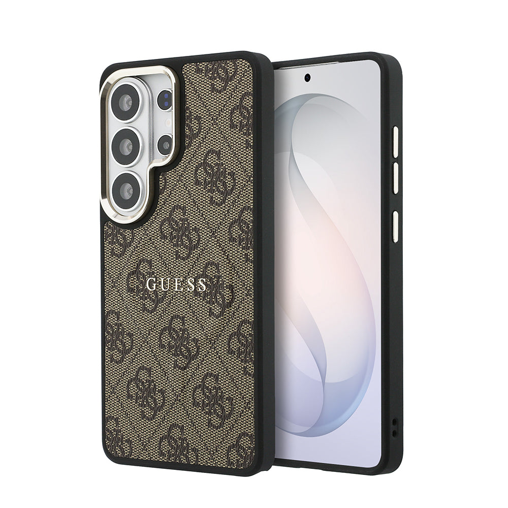 Galaxy S26 Ultra Kılıf Guess M-safe Uyumlu PU Deri 4G Desenli Yazı Logolu Kapak Kahverengi