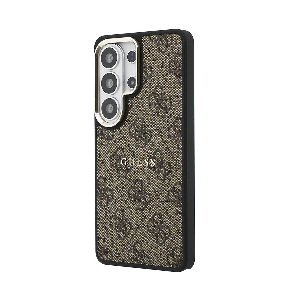 Galaxy S26 Ultra Kılıf Guess M-safe Uyumlu PU Deri 4G Desenli Yazı Logolu Kapak Kahverengi