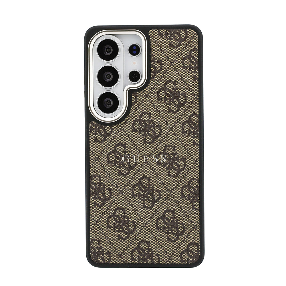 Galaxy S26 Ultra Kılıf Guess M-safe Uyumlu PU Deri 4G Desenli Yazı Logolu Kapak Kahverengi