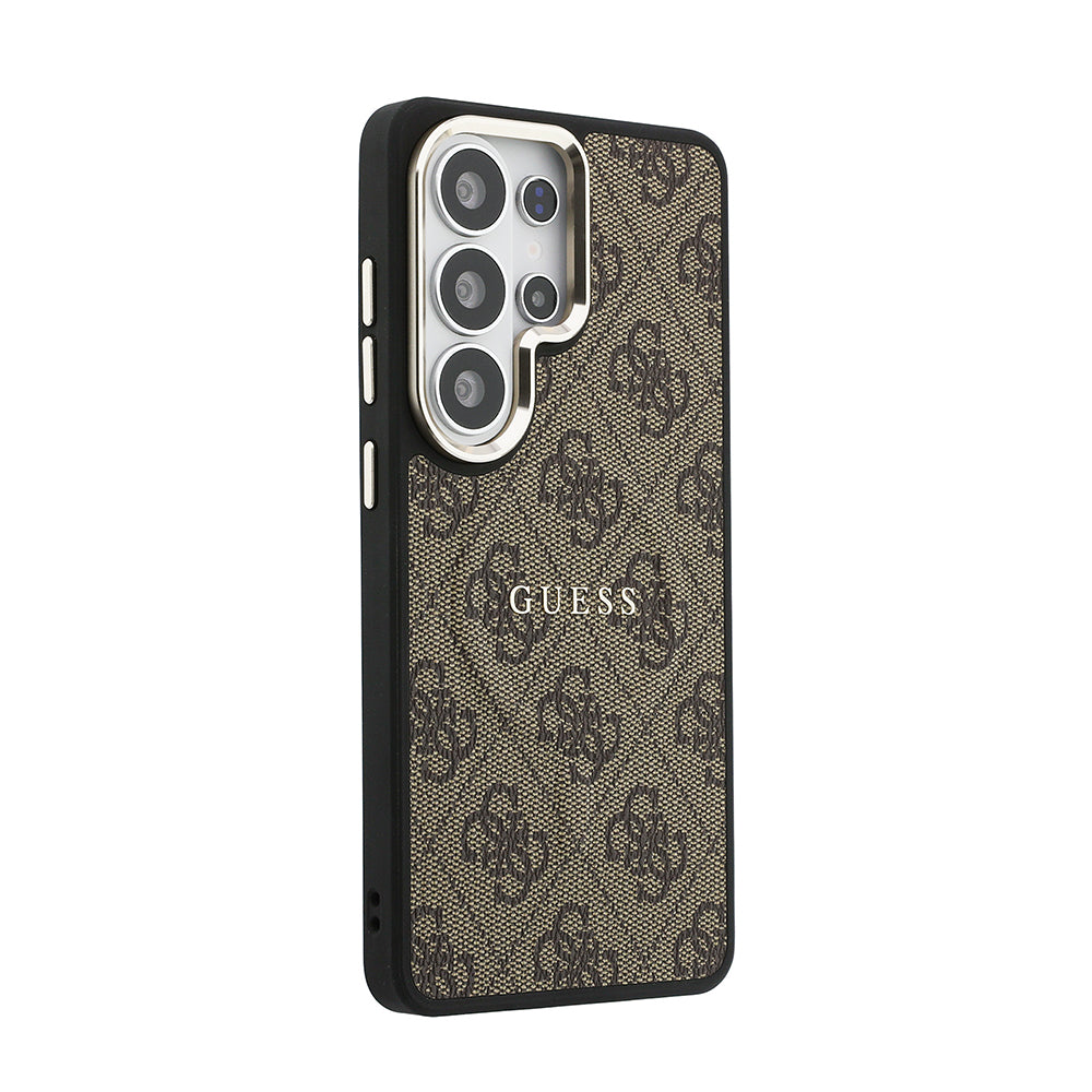 Galaxy S26 Ultra Kılıf Guess M-safe Uyumlu PU Deri 4G Desenli Yazı Logolu Kapak Kahverengi