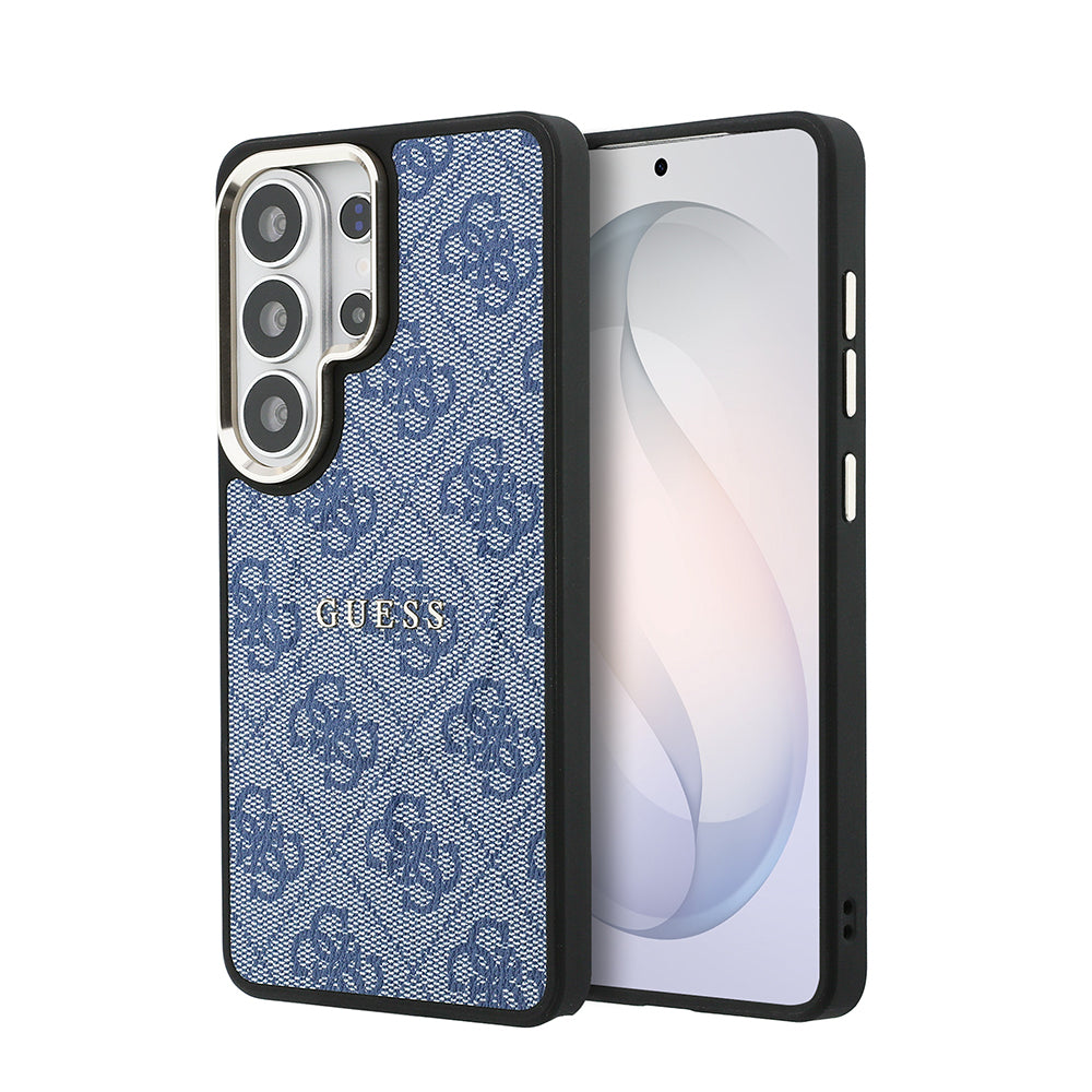 Galaxy S26 Ultra Kılıf Guess M-safe Uyumlu PU Deri 4G Desenli Yazı Logolu Kapak Mavi