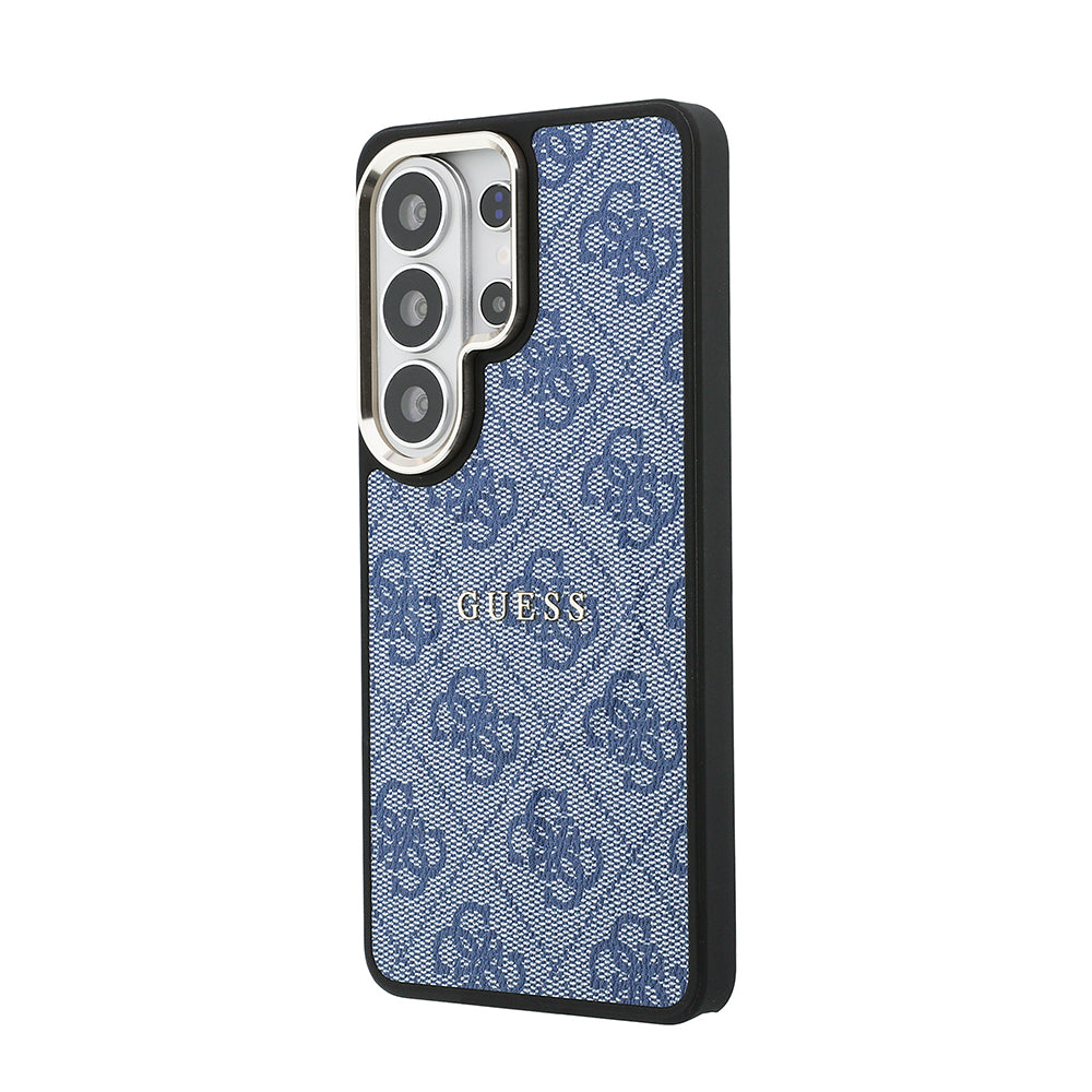 Galaxy S26 Ultra Kılıf Guess M-safe Uyumlu PU Deri 4G Desenli Yazı Logolu Kapak Mavi