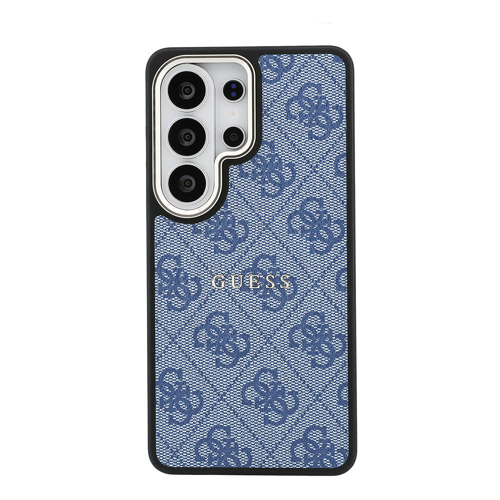 Galaxy S26 Ultra Kılıf Guess M-safe Uyumlu PU Deri 4G Desenli Yazı Logolu Kapak Mavi