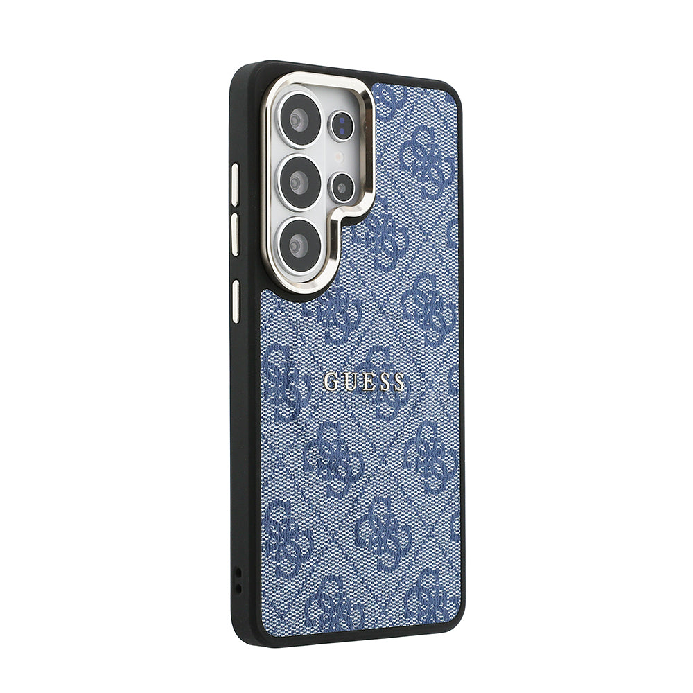 Galaxy S26 Ultra Kılıf Guess M-safe Uyumlu PU Deri 4G Desenli Yazı Logolu Kapak Mavi