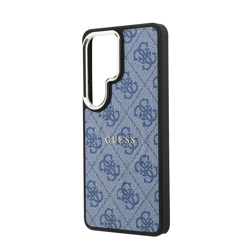 Galaxy S26 Ultra Kılıf Guess M-safe Uyumlu PU Deri 4G Desenli Yazı Logolu Kapak Mavi