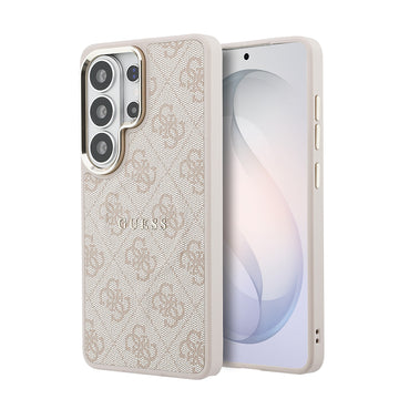 Galaxy S26 Ultra Kılıf Guess M-safe Uyumlu PU Deri 4G Desenli Yazı Logolu Kapak Pembe