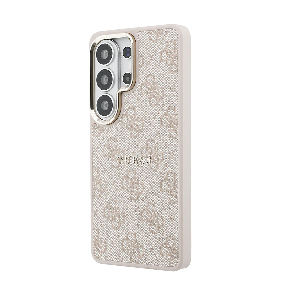 Galaxy S26 Ultra Kılıf Guess M-safe Uyumlu PU Deri 4G Desenli Yazı Logolu Kapak Pembe