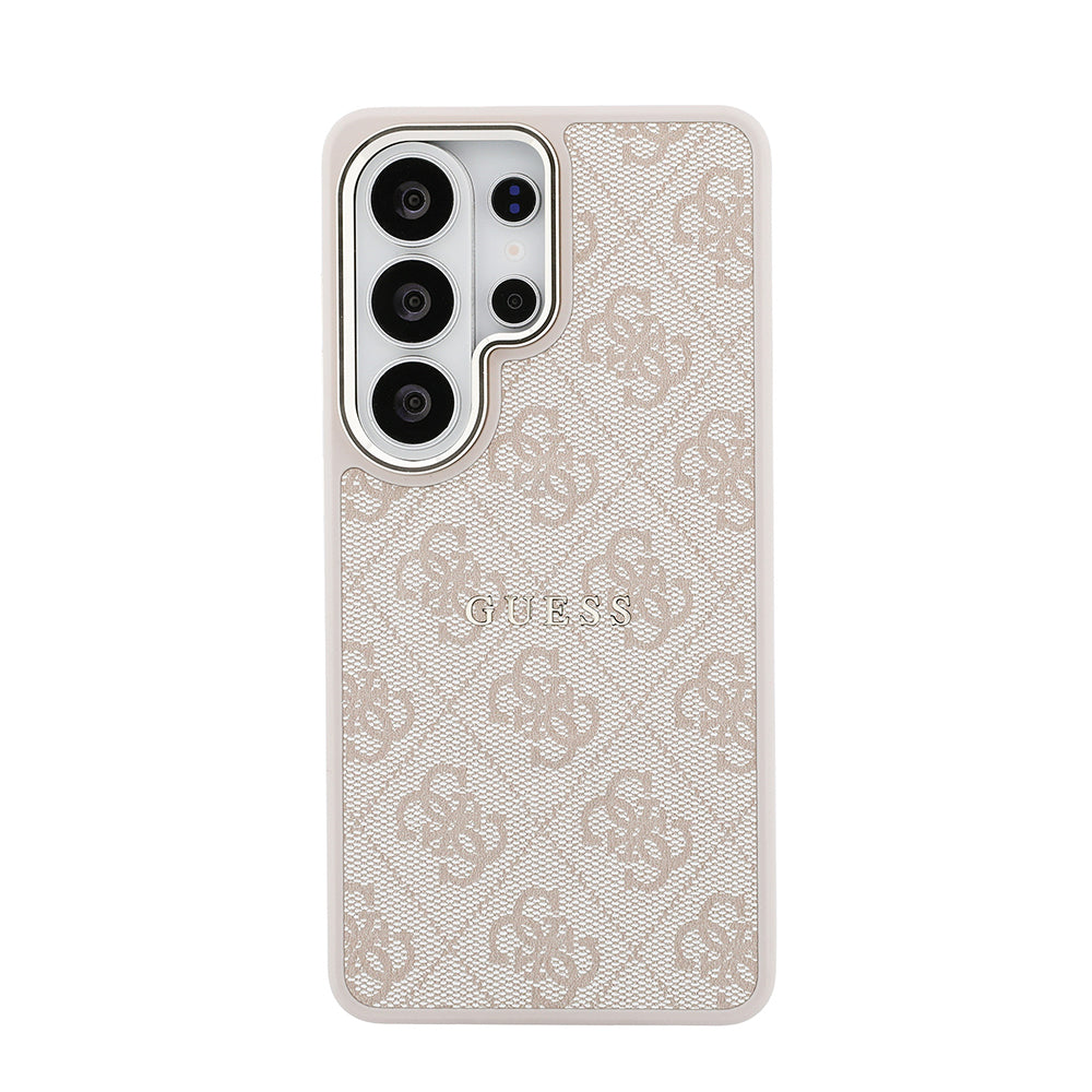 Galaxy S26 Ultra Kılıf Guess M-safe Uyumlu PU Deri 4G Desenli Yazı Logolu Kapak Pembe