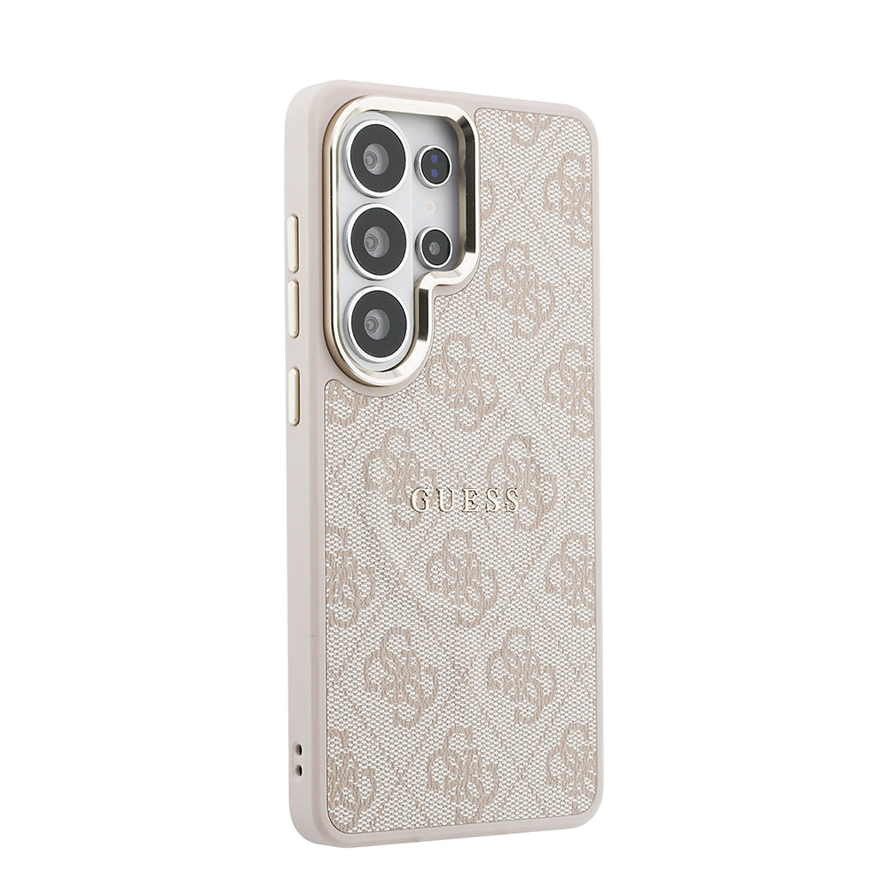 Galaxy S26 Ultra Kılıf Guess M-safe Uyumlu PU Deri 4G Desenli Yazı Logolu Kapak Pembe