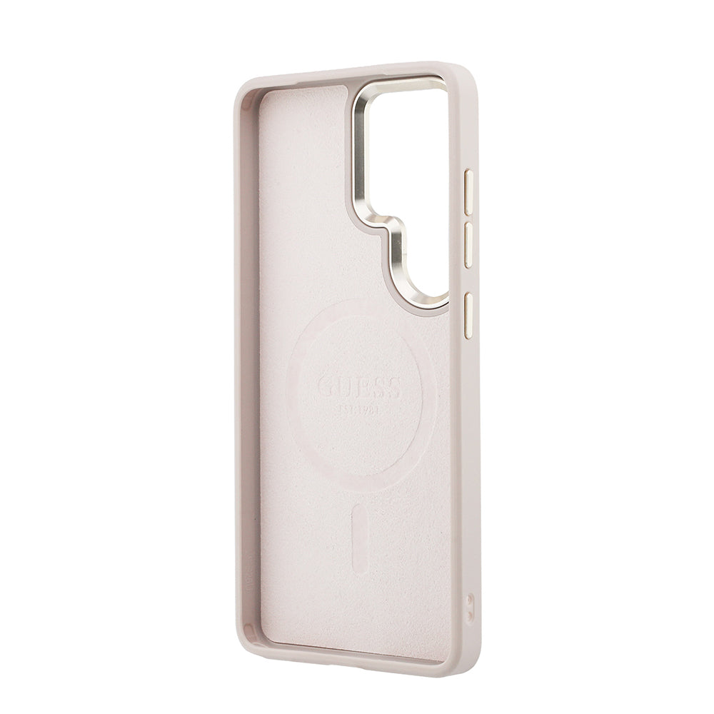Galaxy S26 Ultra Kılıf Guess M-safe Uyumlu PU Deri 4G Desenli Yazı Logolu Kapak Pembe
