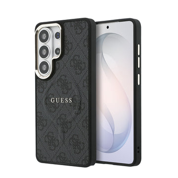 Galaxy S26 Ultra Kılıf Guess M-safe Uyumlu PU Deri 4G Desenli Yazı Logolu Kapak Siyah