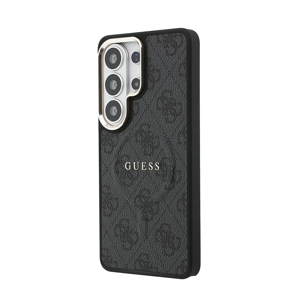 Galaxy S26 Ultra Kılıf Guess M-safe Uyumlu PU Deri 4G Desenli Yazı Logolu Kapak Siyah