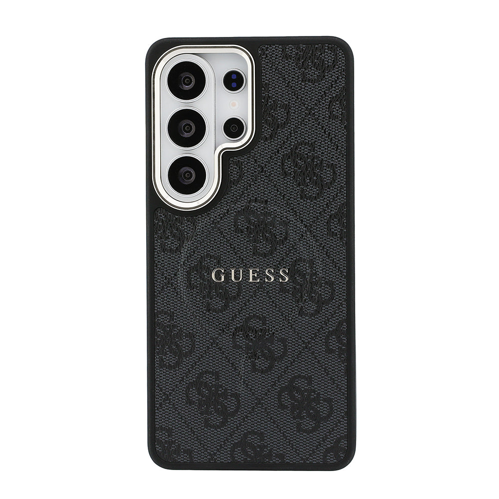 Galaxy S26 Ultra Kılıf Guess M-safe Uyumlu PU Deri 4G Desenli Yazı Logolu Kapak Siyah