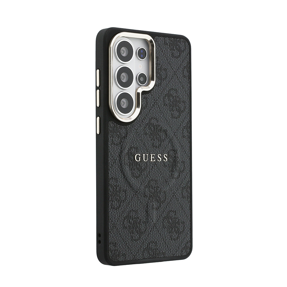 Galaxy S26 Ultra Kılıf Guess M-safe Uyumlu PU Deri 4G Desenli Yazı Logolu Kapak Siyah