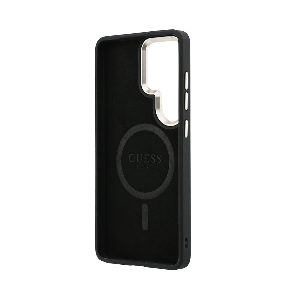 Galaxy S26 Ultra Kılıf Guess M-safe Uyumlu PU Deri 4G Desenli Yazı Logolu Kapak Siyah