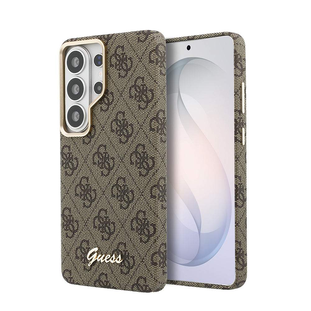 Galaxy S26 Ultra Kılıf Guess M-safe Uyumlu Script Yazı Logolu 4G Desenli Kapak Kahverengi
