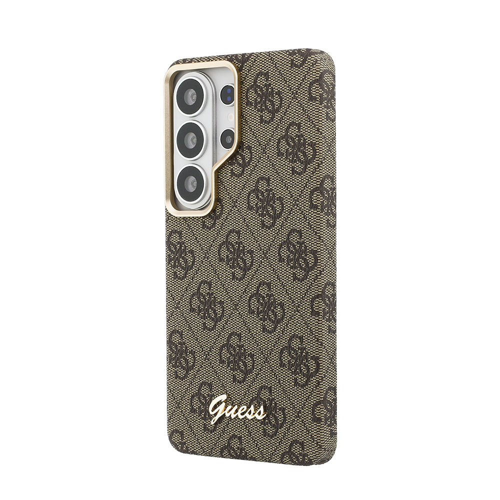 Galaxy S26 Ultra Kılıf Guess M-safe Uyumlu Script Yazı Logolu 4G Desenli Kapak Kahverengi