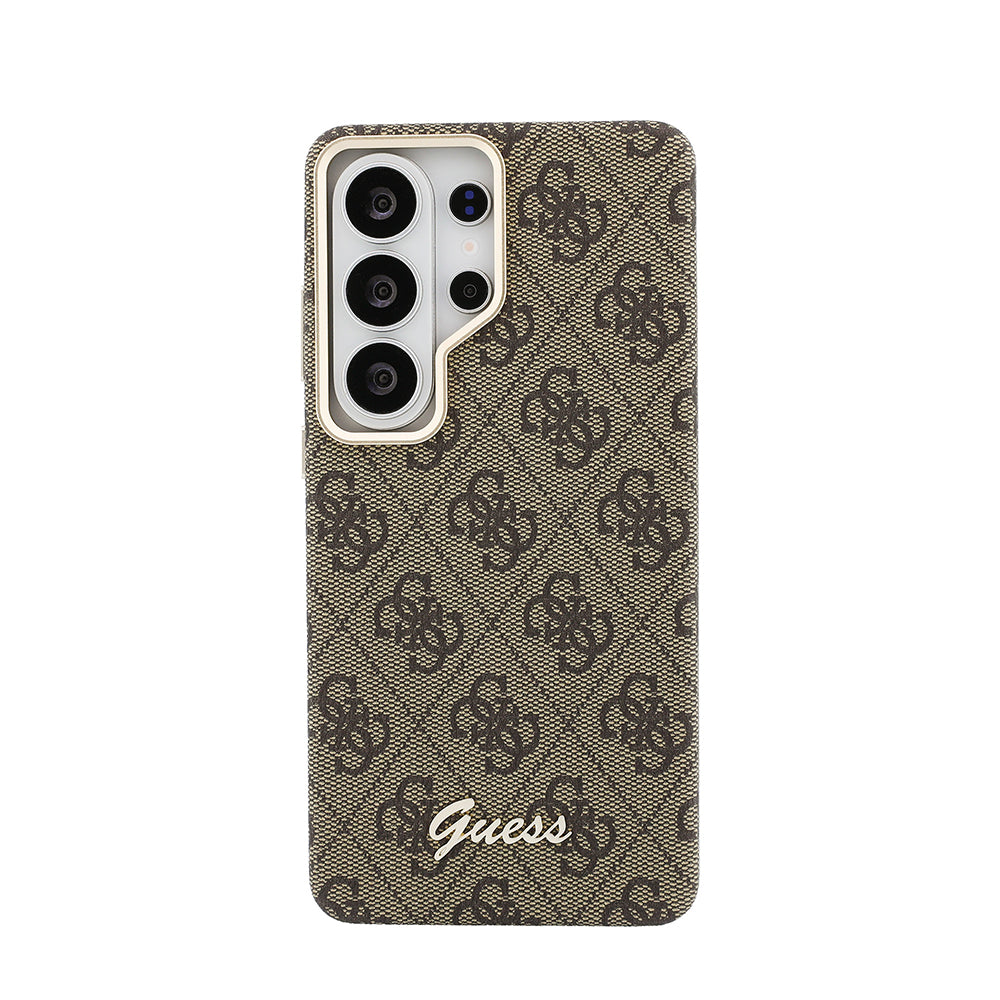 Galaxy S26 Ultra Kılıf Guess M-safe Uyumlu Script Yazı Logolu 4G Desenli Kapak Kahverengi