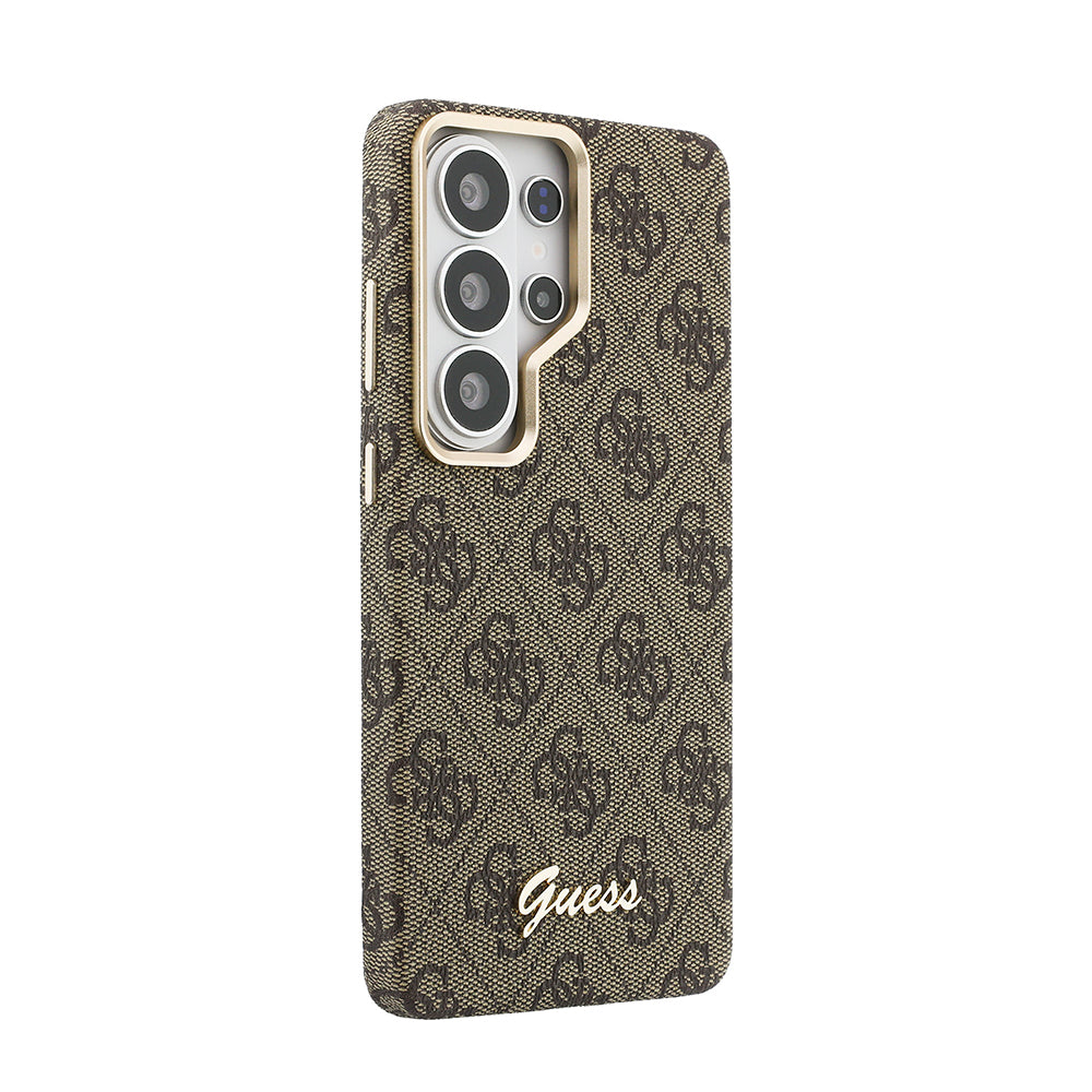 Galaxy S26 Ultra Kılıf Guess M-safe Uyumlu Script Yazı Logolu 4G Desenli Kapak Kahverengi