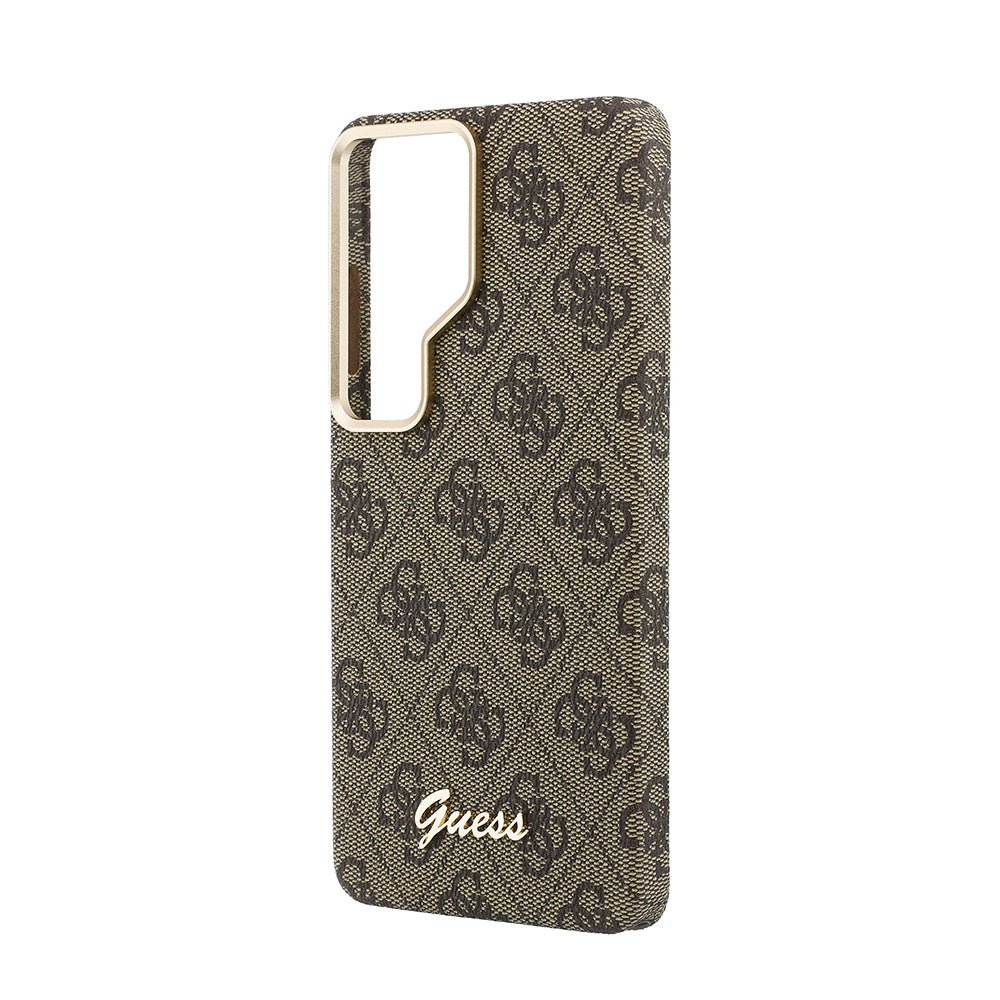Galaxy S26 Ultra Kılıf Guess M-safe Uyumlu Script Yazı Logolu 4G Desenli Kapak Kahverengi