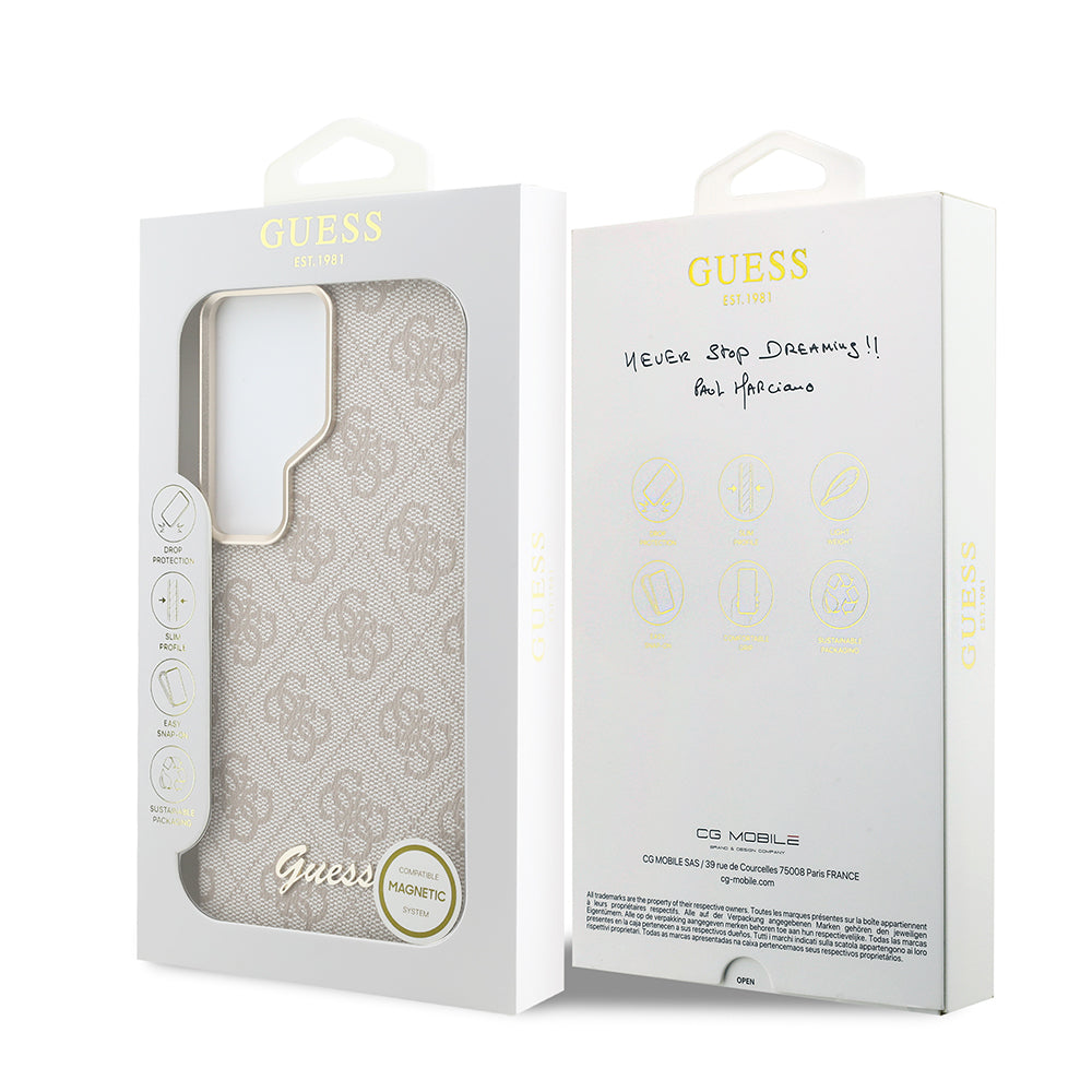 Galaxy S26 Ultra Kılıf Guess M-safe Uyumlu Script Yazı Logolu 4G Desenli Kapak Pembe