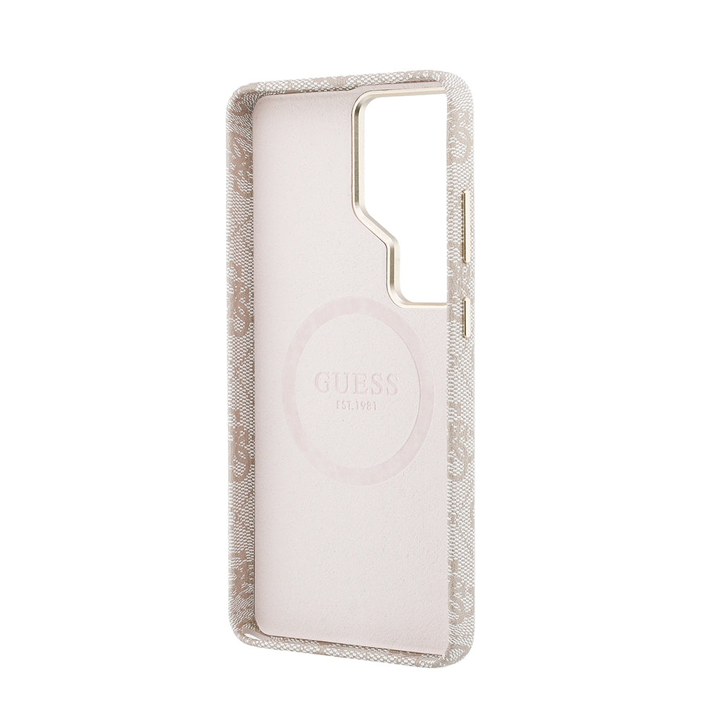 Galaxy S26 Ultra Kılıf Guess M-safe Uyumlu Taşlı Yuvarlak 4G Logolu Kapak Pembe