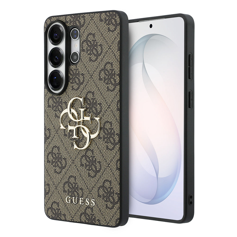 Galaxy S26 Ultra Kılıf Guess PU Deri 4G Büyük Metal Logolu ve Desenli Kapak Kahverengi