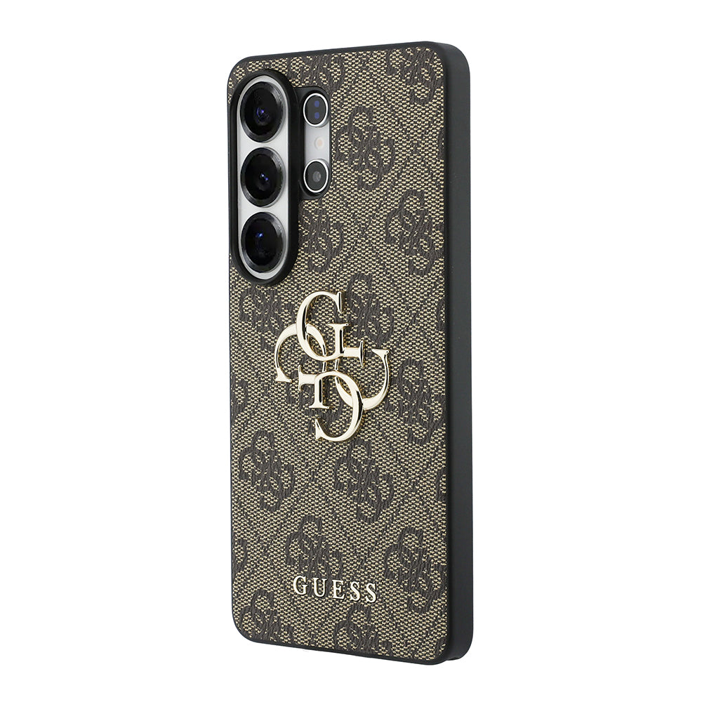 Galaxy S26 Ultra Kılıf Guess PU Deri 4G Büyük Metal Logolu ve Desenli Kapak Kahverengi
